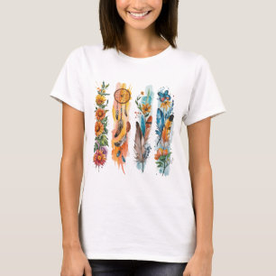 PASTEL BOHO FEATHERS AND YELLOW SUNFLOWERS T-Shirt