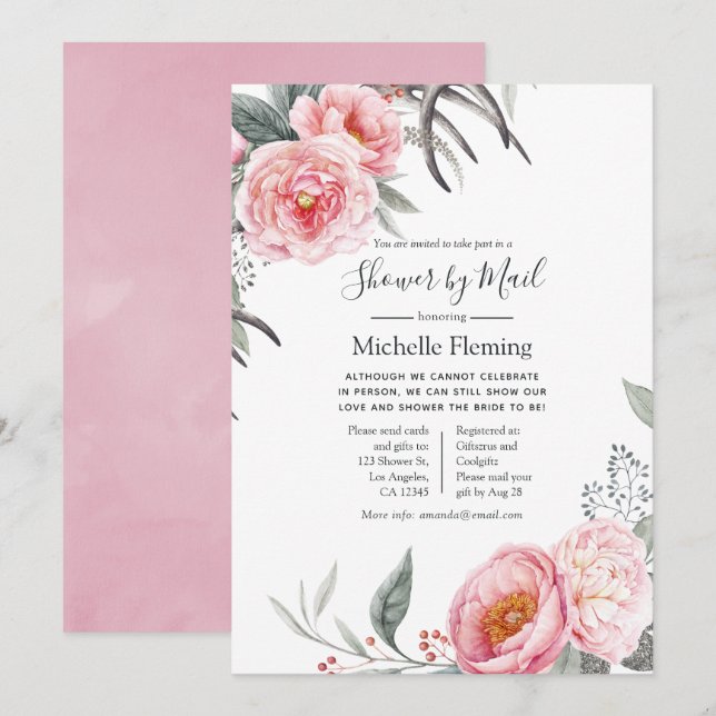 Pastel Boho Floral Baby or Bridal Shower by Mail Invitation (Front/Back)