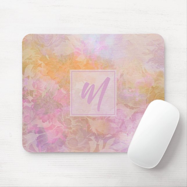 Pastel Boho Floral Pattern Chic Monogram Mouse Mat (With Mouse)