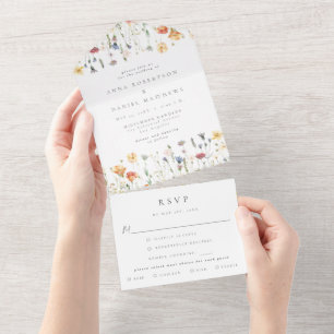 Pastel Boho Floral Wedding All In One Invitation