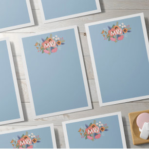 Pastel Boho Florals White Monogram Post-it Notes