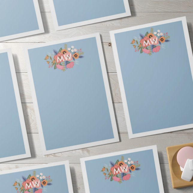 Pastel Boho Florals White Monogram Post-it Notes (Creator Uploaded)