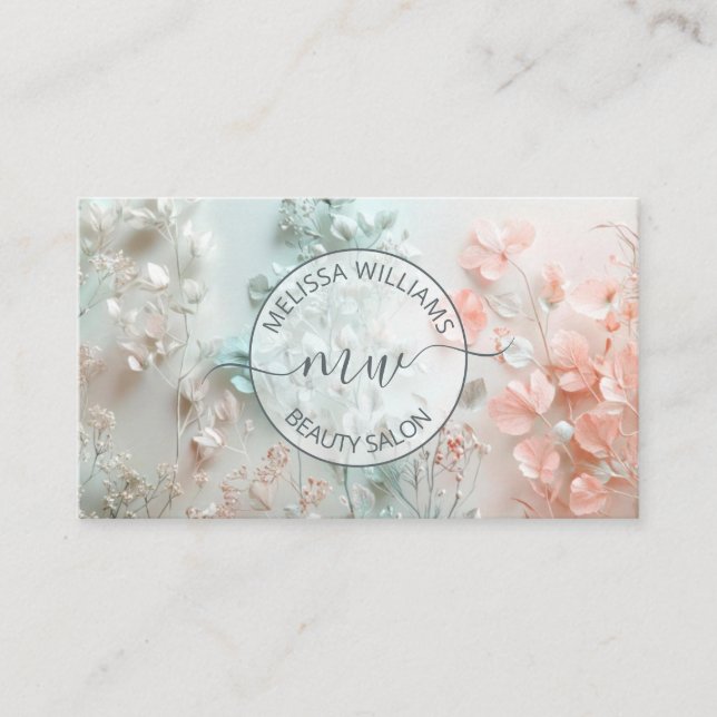 Pastel Boho Flowers Logo Business Card (Front)
