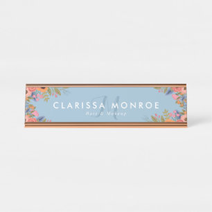 Pastel Boho Flowers Monogram Desk Name Plate