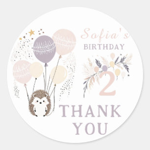 Pastel Boho Hedgehog and Balloons Birthday Classic Round Sticker