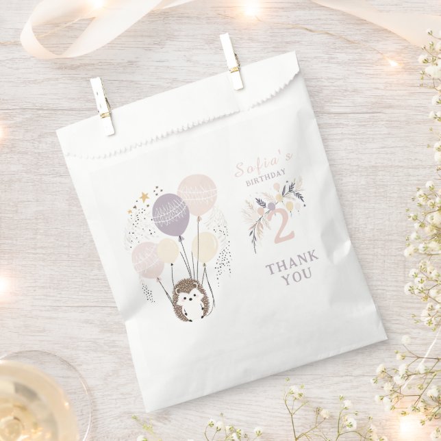 Pastel Boho Hedgehog and Balloons Birthday Favour Bags (Clipped)