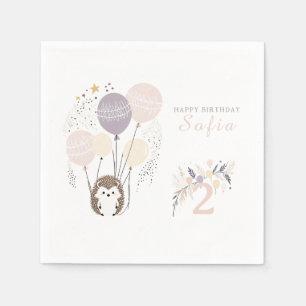 Pastel Boho Hedgehog and Balloons Birthday Napkin