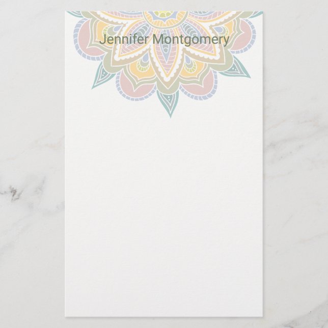 Pastel BoHo Mandala Custom Stationery (Front)