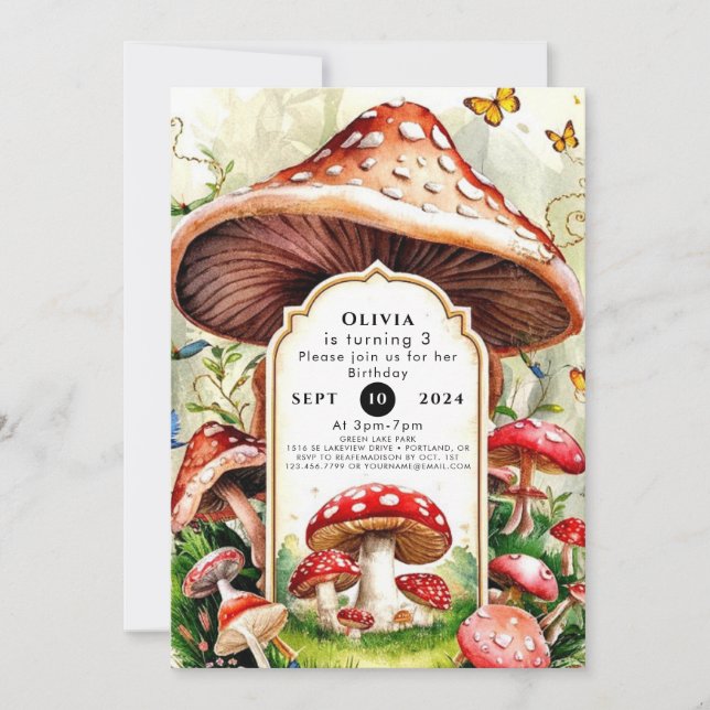 Pastel Boho Mushroom Birthday Invitation (Front)