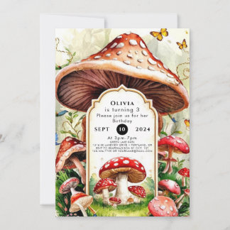 Pastel Boho Mushroom Birthday Invitation