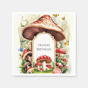 Pastel Boho Mushroom Birthday Napkin