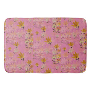 Pastel Boho Mustard Pink Wildflowers Bath Mat