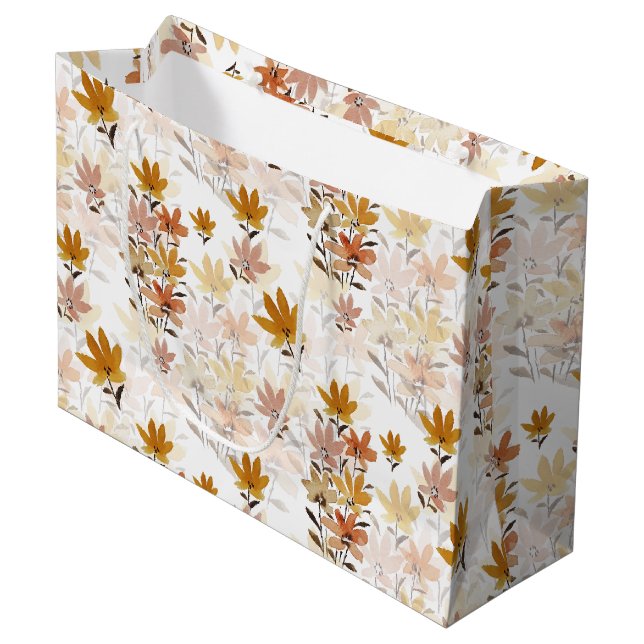 Pastel Boho Mustard Yellow Wildflowers Large Gift Bag (Front Angled)