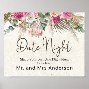Pastel Boho Neutral Floral Date Night Sign
