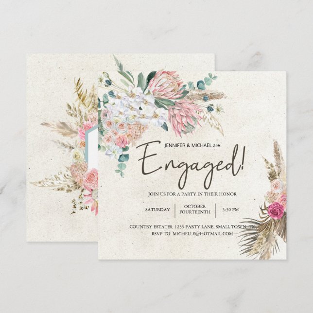 Pastel Boho Neutral Floral Elegant Engagement (Front/Back)