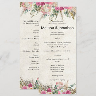 Pastel Boho Neutral Floral Wedding Program Programme