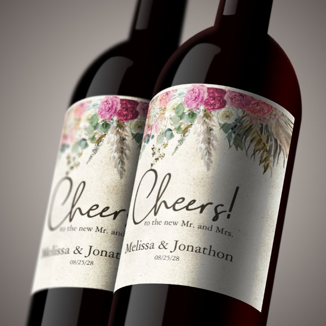 Pastel Boho Neutral Floral Wedding Wine Label (Creator Uploaded)