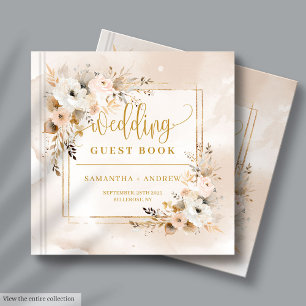 Pastel Boho Neutral Gold Autumn Wedding Guest Book