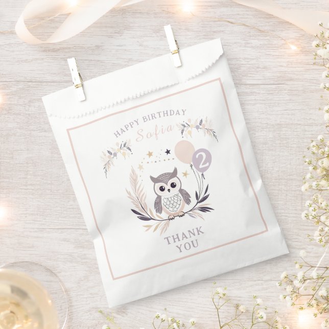 Pastel Boho Owl and Balloons Birthday Favour Bags (Clipped)