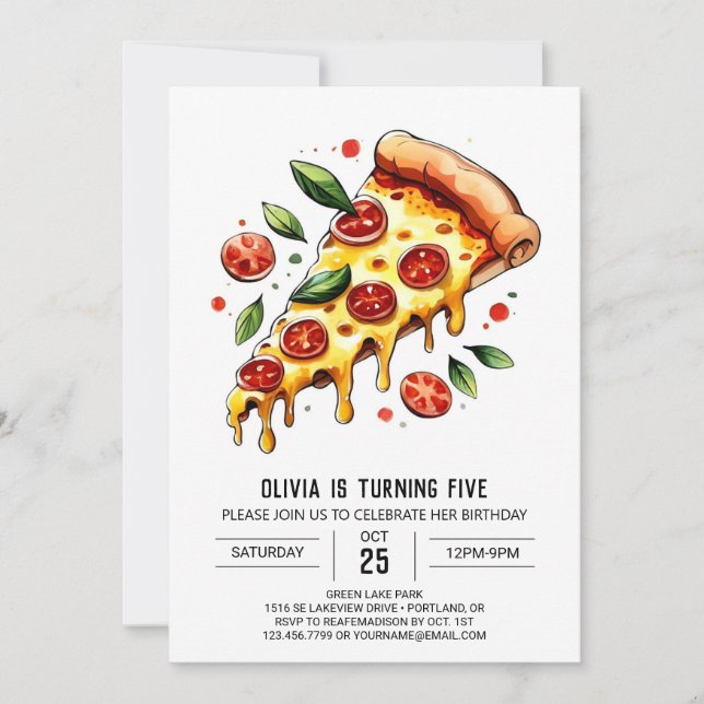 Pastel Boho Pizza Birthday Invitation (Front)