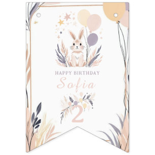 Pastel Boho Rabbit and Balloons Birthday Bunting