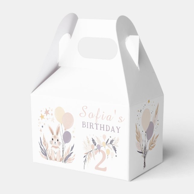 Pastel Boho Rabbit and Balloons Birthday Favour Box (Front Side)