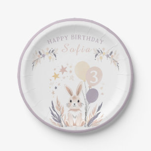Pastel Boho Rabbit and Balloons Birthday  Paper Plate
