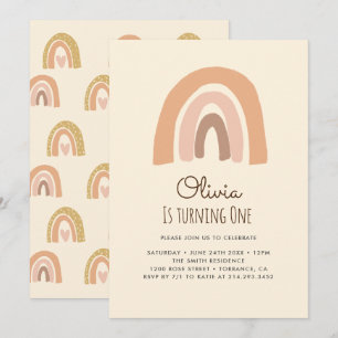 Pastel Boho Rainbow 1st Birthday Invitation Cards