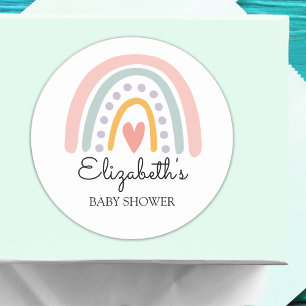 Pastel Boho Rainbow Baby Shower for a Girl Classic Round Sticker
