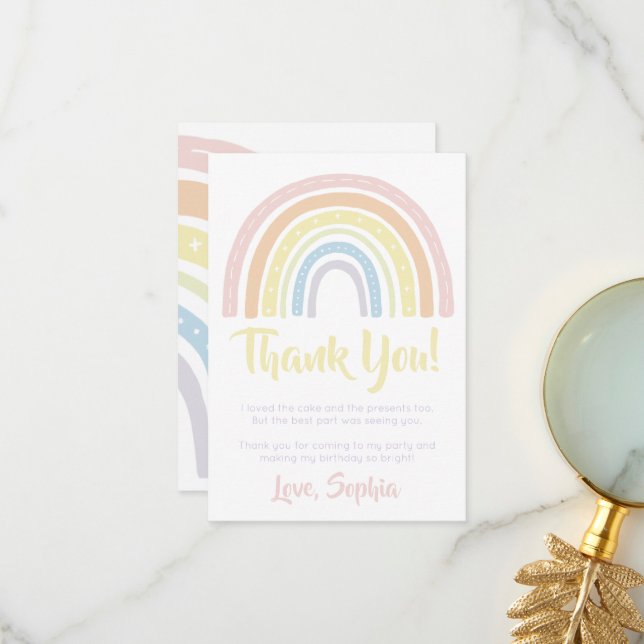 Pastel Boho Rainbow Birthday Thank You Card (Front/Back In Situ)