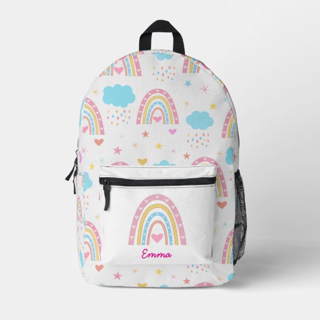 Pastel Boho rainbow pattern with clouds custom  Printed Backpack (Front)