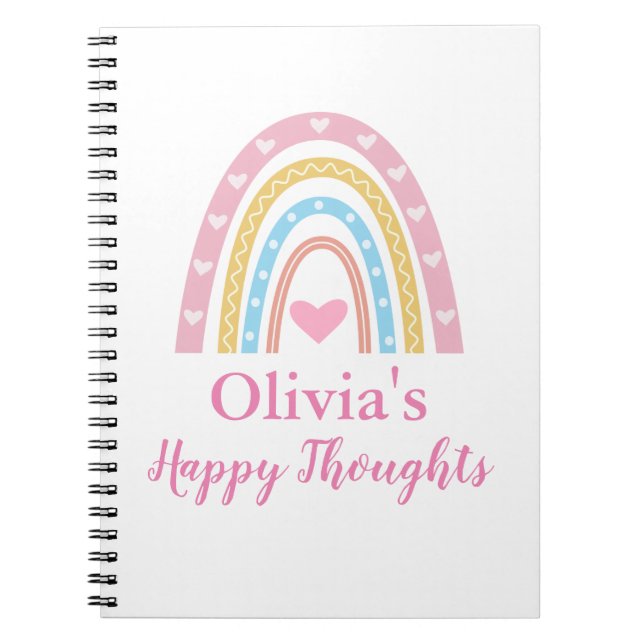 Pastel Boho Rainbow  Personalised Girl  Notebook (Front)
