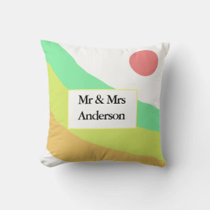 pastel boho red yellow greenadd your initials text cushion