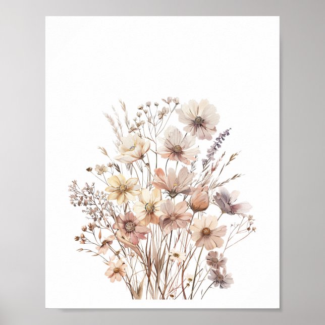 Pastel Boho Wild Flowers Floral Watercolor Poster (Front)