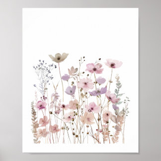 Pastel Boho Wild Flowers Floral Watercolor Poster