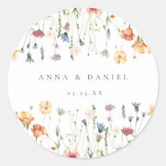 Pastel Boho Wildflower Wedding Classic Round Sticker