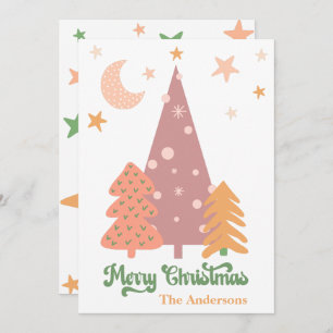 Pastel BOHO Xmas Trees Merry Christmas Holiday Card