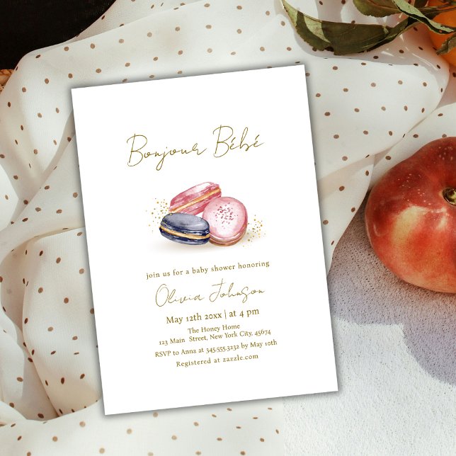 Pastel Bonjour Bébé French Macarons Baby Shower  Invitation (Pastel Bonjour Bébé French Macarons Baby Shower Invitation)