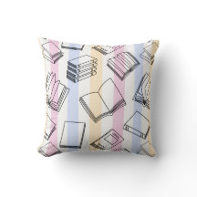 Pastel Book Pattern Throw Pillow