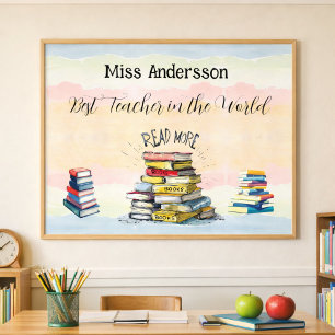 Pastel Books Best Teacher Classroom Tribute Poster