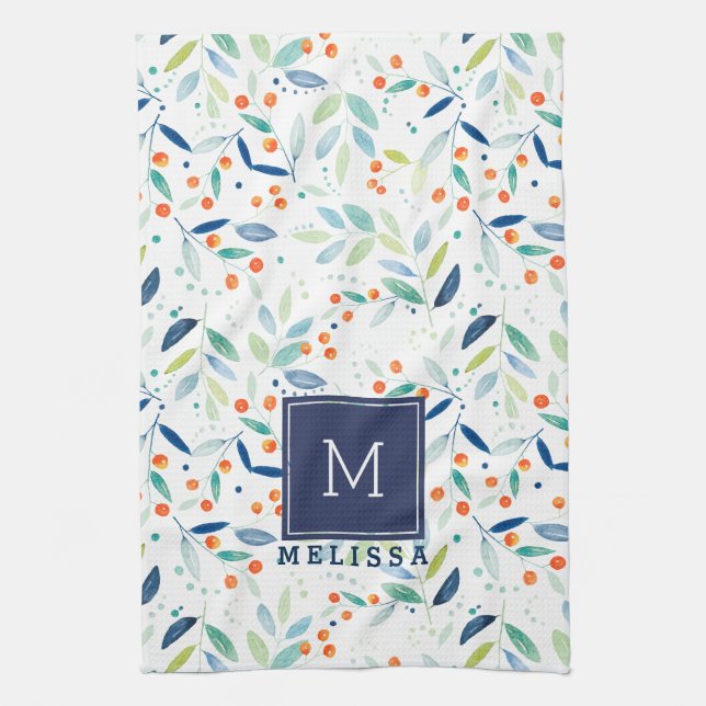 Pastel Botanica Pattern Watercolors Illustration Tea Towel (Vertical)