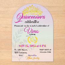 Pastel Botanical Quinceañera Acrylic Invitation