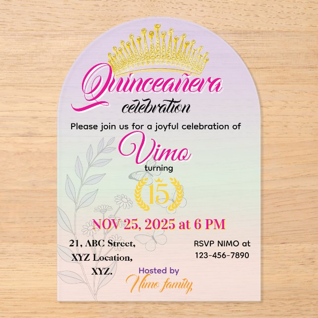 Pastel Botanical Quinceañera Acrylic Invitation (Front)