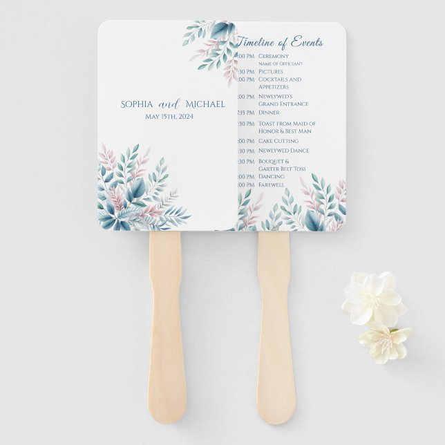 Pastel Botanical Wedding Program Hand Fan (Front and Back)