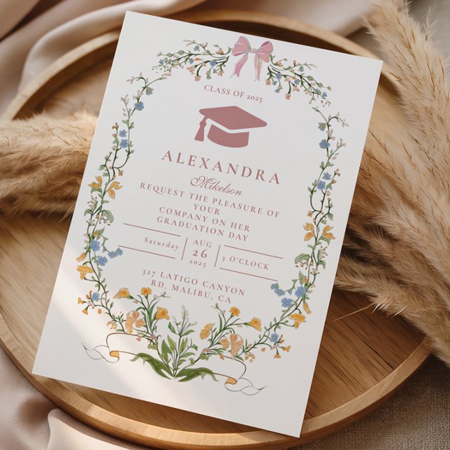 Pastel Botanical Wreath Graduation Invitation (Creator Uploaded)