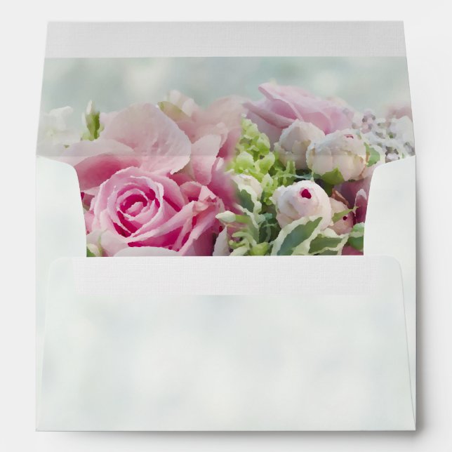 Pastel Bouquet Pink & Blue Wedding Envelope (Back (Bottom))