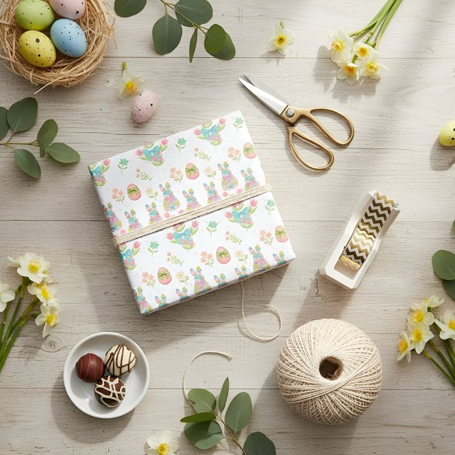 Pastel Bow Bunny Easter Pattern Wrapping Paper (Creator Uploaded)
