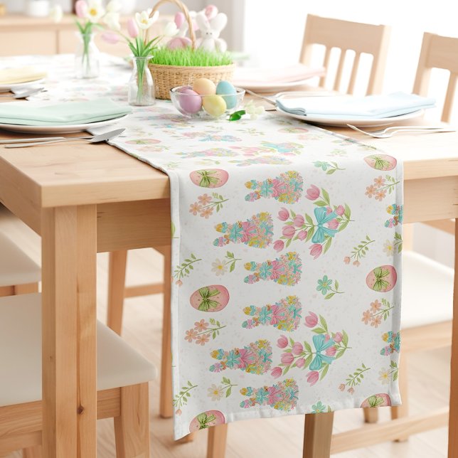 Pastel Bow Bunny Easter Spring Floral  Short Table Runner (Creator Uploaded)