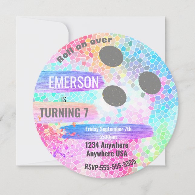 PASTEL BOWLING BALL bowling, birthday party Invitation (Front)