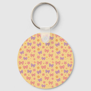 Pastel Bows & Flowers Pattern – Cute Yellow Girly  Key Ring